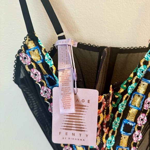 Savage X Fenty Corset Top BLACK CAVIAR CHAINED IN LACE EMBROIDERY - Picture 6 of 7